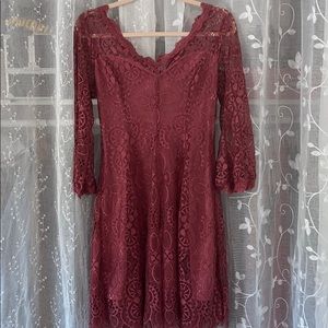 Lace v neck dusty pink dress